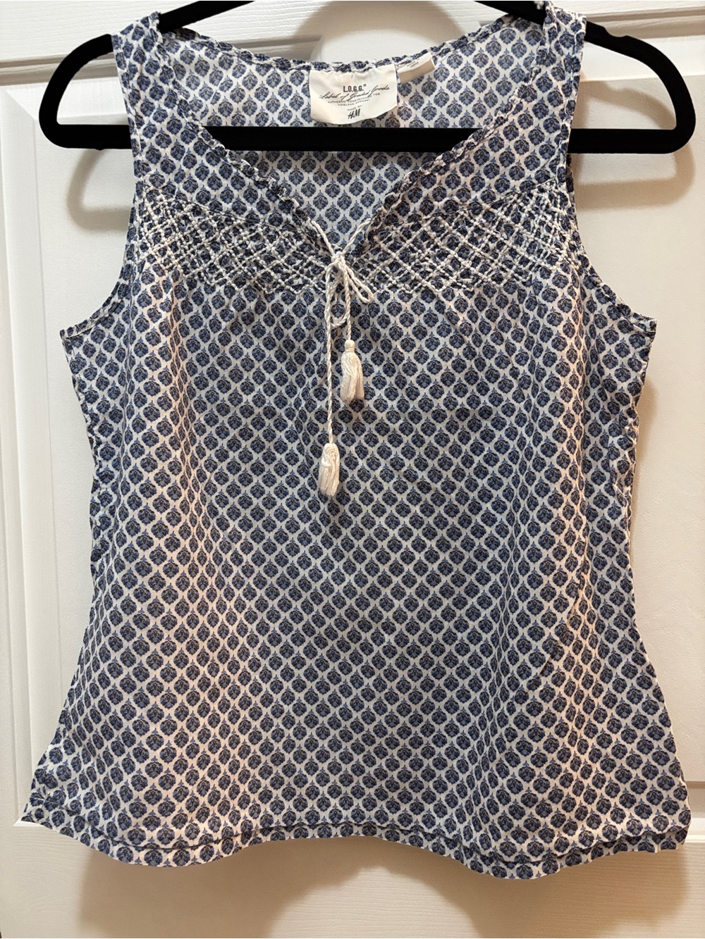 LOGG lightweight Cotton Smocked Bodice Blouse Size 10 EUC